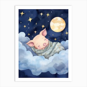 Baby Piglet Sleeping In The Clouds Art Print
