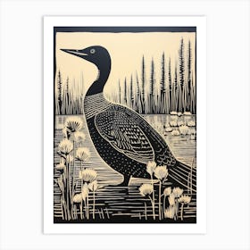 B&W Bird Linocut Loon 4 Art Print