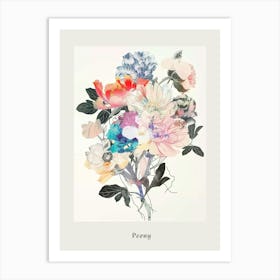 Peony 3 Collage Flower Bouquet Poster Art Print