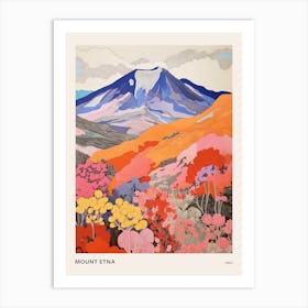 Mount Etna Italy Colourful Mountain Illustration Poster Art Print