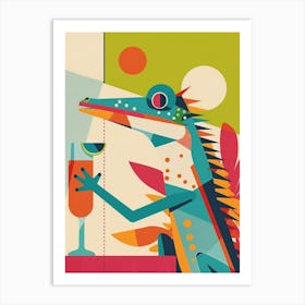 Lizard Drinking A Cocktail Modern Abstract Illustration 1 Art Print