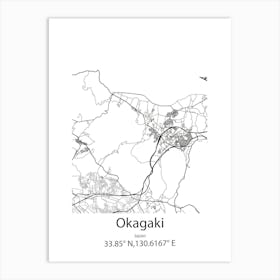 Okagaki,Japan Minimalist Map Art Print