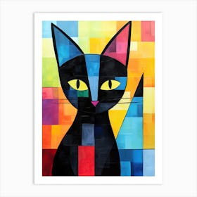 Minimalist Mews: Cubism Meets Feline Art Art Print