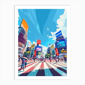 Shibuya Crossing Tokyo 3 Colourful Illustration Art Print