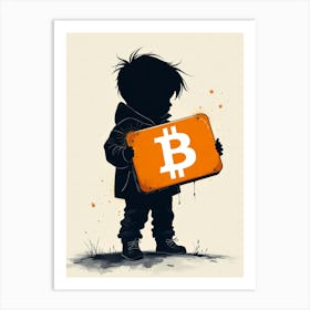 Bitcoin Boy Holding Bitcoin Poster Art Print