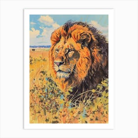 Asiatic Lion Hunting In The Savannah Fauvist Painting 1 Art Print