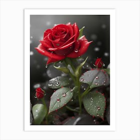 Red Roses At Rainy With Water Droplets Vertical Composition 65 Art Print