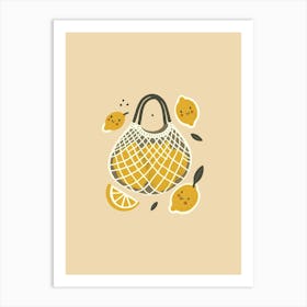 Illustration Of A Bag With Lemons Aesthetic Art Print