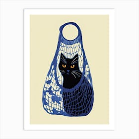 Black Cat In A Blue Net Bag Bag Art Print