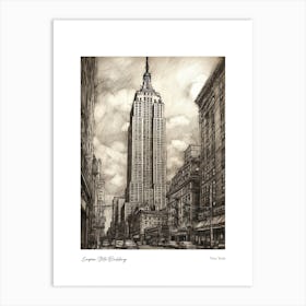 Empire State Building  New York Pencil Sketch 2 Watercolour Travel Poster Art Print