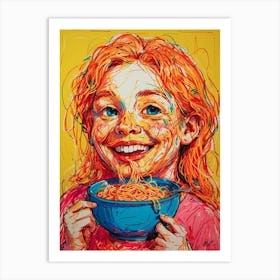Girl Eating Spaghetti Art Print