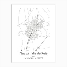 Nueva Italia De Ruiz,Mexico Minimalist Map Art Print