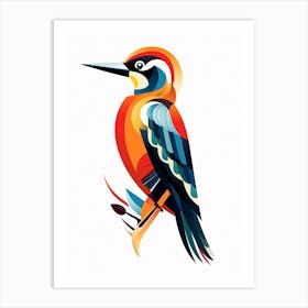 Colourful Geometric Bird Woodpecker 3 Art Print