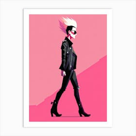 Girl In Black And Pink Art Print