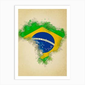 Brazil Flag Vintage Art Print