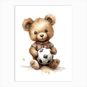 Football Soccer Ball Teddy Bear Painting Watercolour 8 Art Print