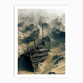 Abandoned Ships In The Desert Art Print