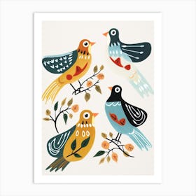 Folk Style Bird Painting Hermit Thrush 1 Art Print