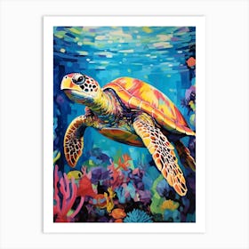 Brushstroke Sea Turtle With Coral 4 Art Print