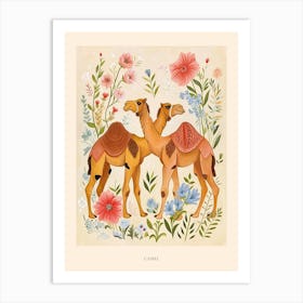 Folksy Floral Animal Drawing Camel 3 Poster Art Print