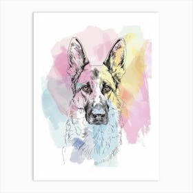 German Shepherd Dog Pastel Line Watercolour Illustration  1 Art Print