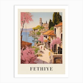 Fethiye Turkey 2 Vintage Pink Travel Illustration Poster Art Print