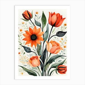 Watercolor Flowers In A Vase 15 Art Print