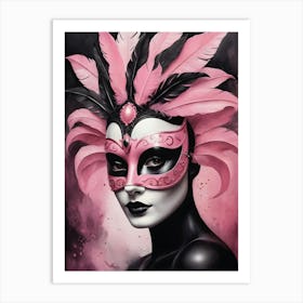 A Woman In A Carnival Mask, Pink And Black (4) Art Print
