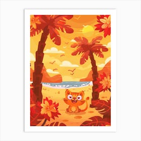 Cartoon Cat On The Beach Art Print