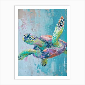 Green Pink Brushstroke Sea Turtle Art Print