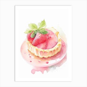 Strawberry Tart, Dessert, Food Gouache Art Print