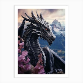 Dragon and Flowers Art Print