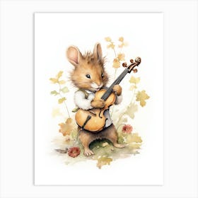 Bunny Playing Music Rabbit Prints Watercolour 4 Art Print