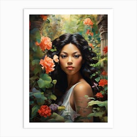 A Portrait Of A Woman In A Secret Garden Art Print