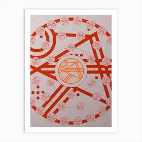 Geometric Abstract Glyph Circle Array in Tomato Red n.0080 Art Print