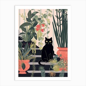 Black Cat And House Plants 10 Art Print