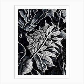 Blueberry Leaf Linocut 1 Art Print