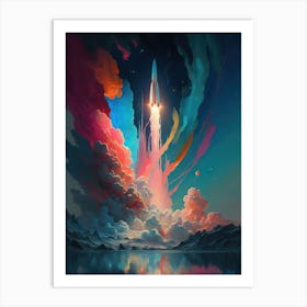 Rocket ship into the sky Art Print