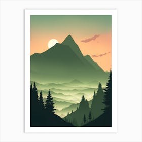 Misty Mountains Vertical Composition In Green Tone 151 Art Print