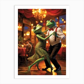 Male Frog And Female Frog Tango Dancing In An Argentine Restaurant Attire Coordinated Atmosphere B Art Print