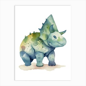 Baby Triceratops Dinosaur Watercolour Illustration 3 Art Print