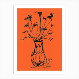 Flowers In A Vase burnt orange black ink painting floral minimal minimalist minimalism bedroom living room Art Print