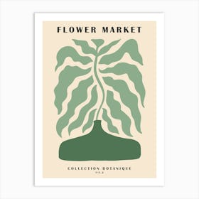 Flower market, Abstract flower in a vase, Green botanical art, Retro Art Print