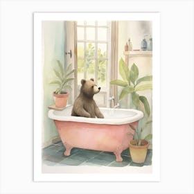 Teddy Bear Painting On A Bathtub Watercolour 1 Art Print