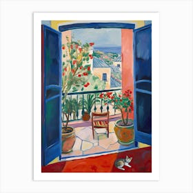 Open Window With Cat Matisse  Inspired  Style Amalfi Coast Art Print