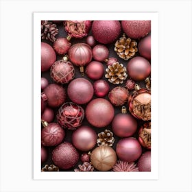 Christmas Ornaments On A Black Background Art Print