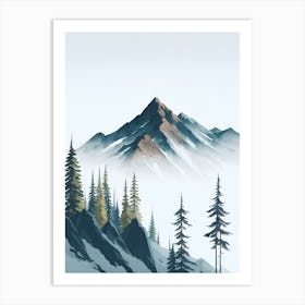 Mountain And Forest In Minimalist Watercolor Vertical Composition 310 Art Print