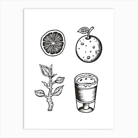 Juice Frutis Black And White Line Art Art Print
