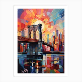 Brooklyn Bridge New York City I, Vibrant Modern Abstract Painting Art Print