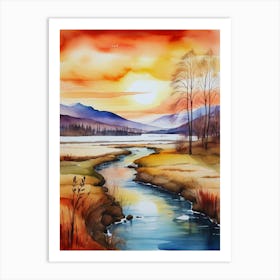 Watercolor Of A River 5 Art Print